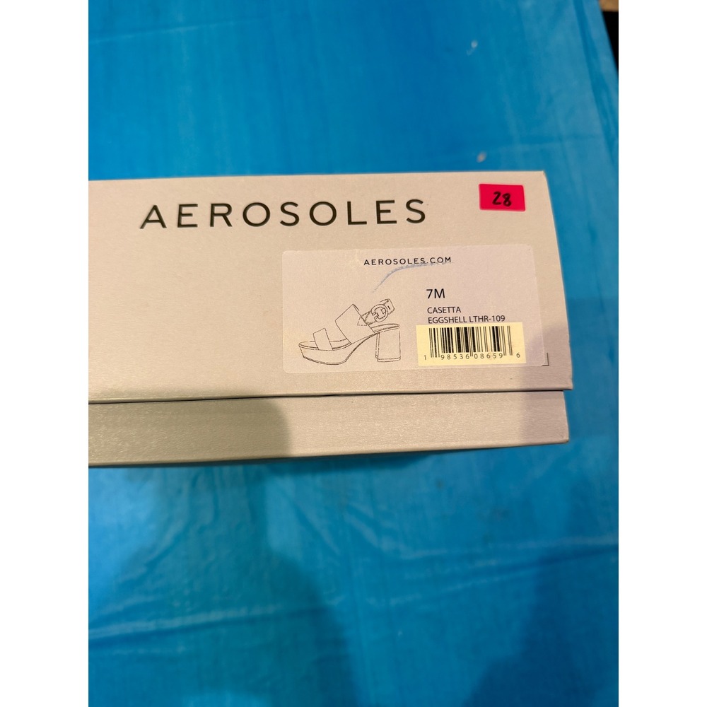 Aerosoles Casetta Eggshell Leather Platform Block Heel Sandals Size 7M